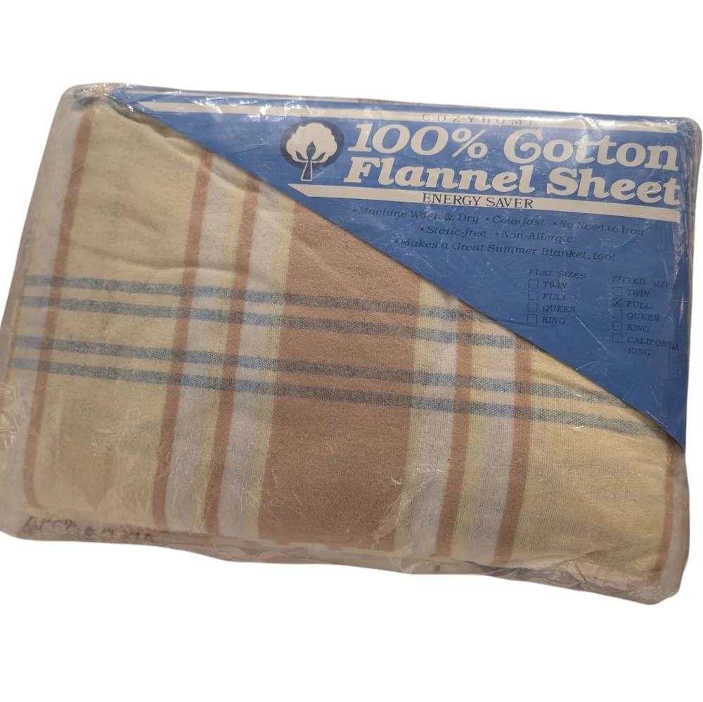 Vintage Cozy‎ Home 100% Cotton Flannel Plaid Fitted Sheet NIP